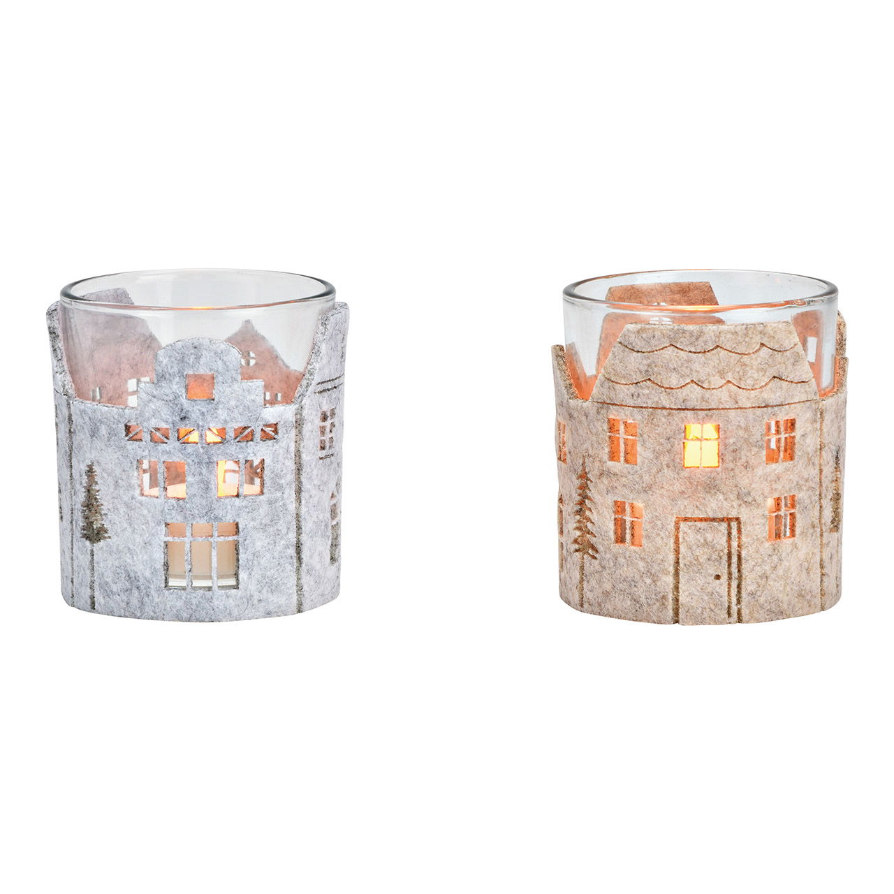 Farol decorativo para casa, de cristal, fieltro beige, gris 2 pliegues, (ancho/alto/largo) 7x8x7cm