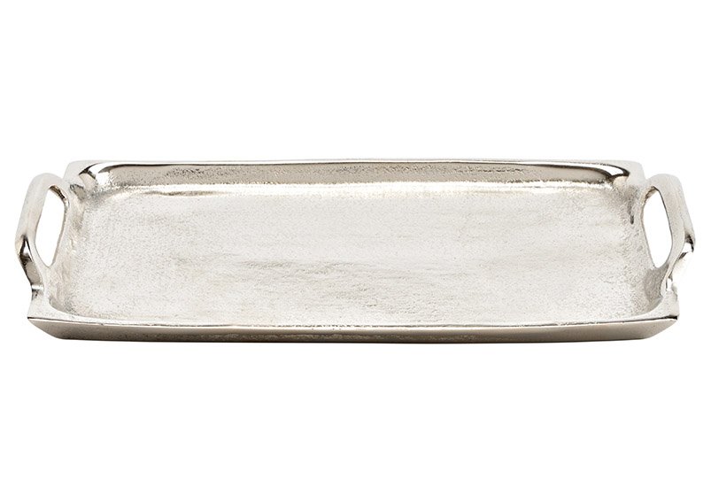 Tablett mit Henkel aus Metall Silber (B/H/T) 26x2,5x14cm