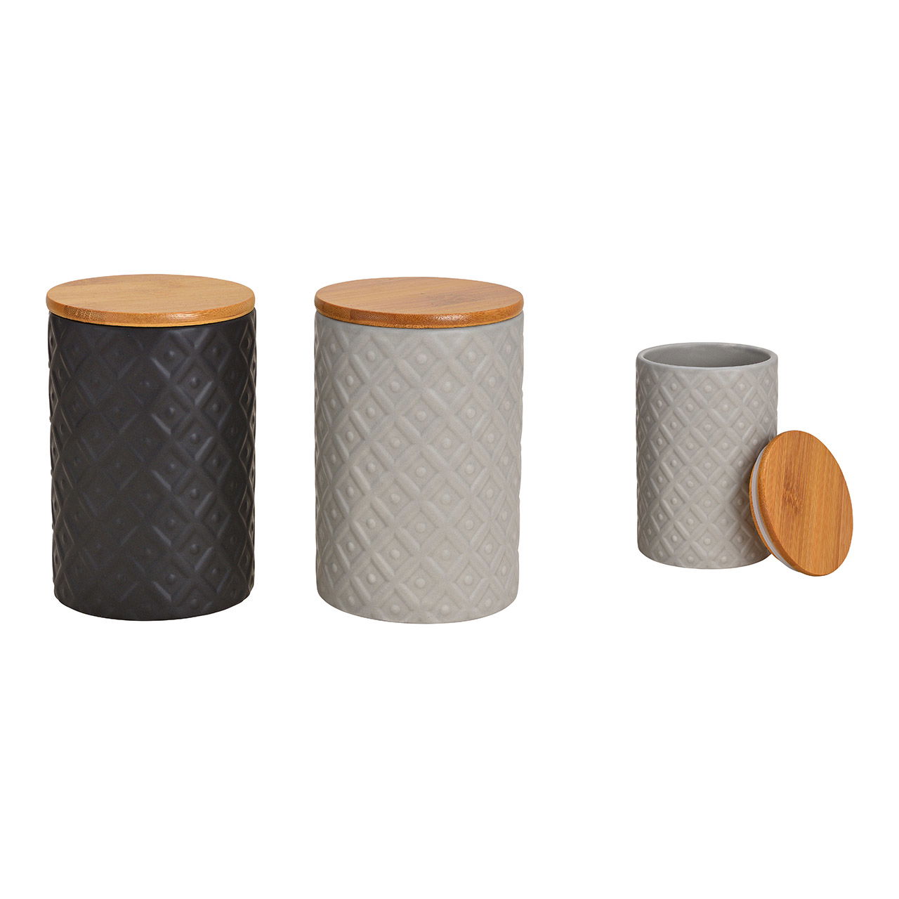 Retro decor porcelain storage jar with bamboo lid black, gray 2-compartment, (W/H/D) 10x14x10cm 800ml Retro decor porcelain storage jar with bamboo lid black, gray 2-compartment, (W/H/D) 10x14x10cm 800ml