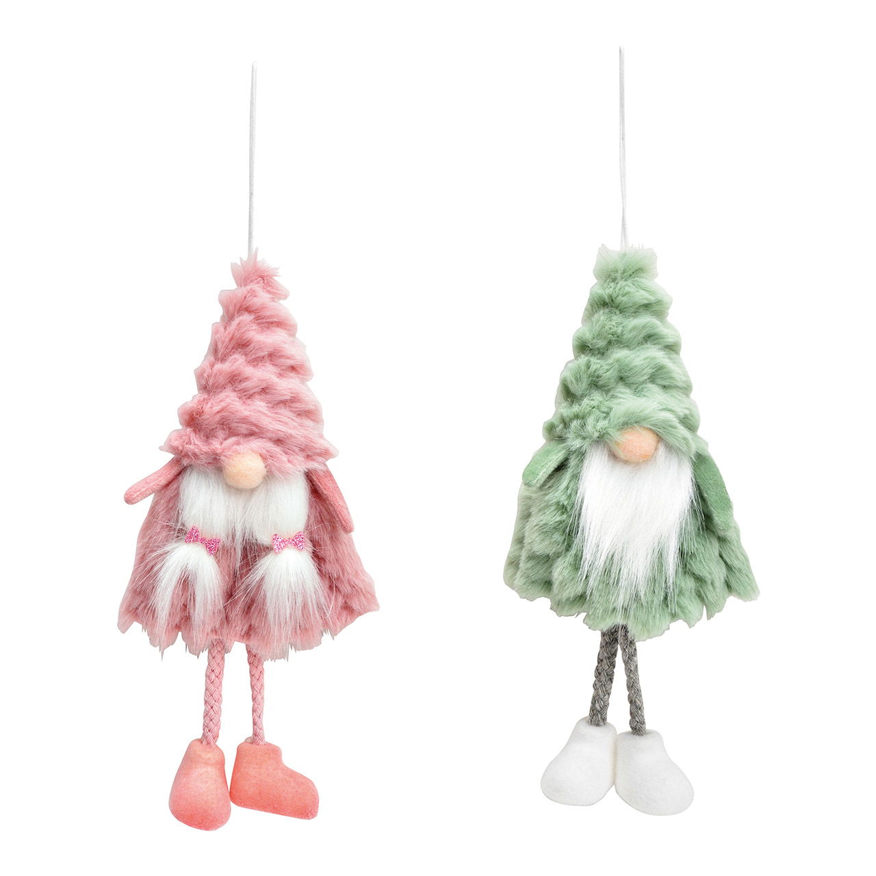 Hanging gnome made of textile green, pink 2-fold, (W/H/D) 9x20x4cm