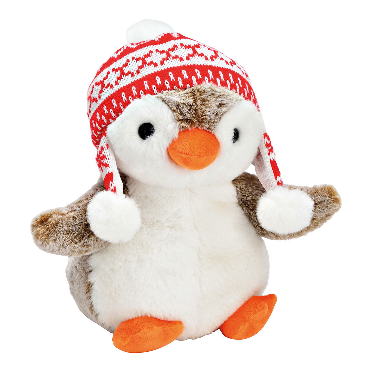 Penguin with winter hat made of brown plush (W/H/D) 24x28x18cm