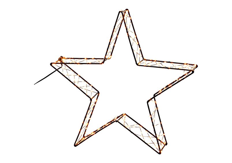 Estrella 3D con luz 300 LEDs, clásica cálida, cable de 50cm, funcionamiento a pilas 4xAA con temporizador 6/18, de metal negro (A/A/D) 7x36x7cm