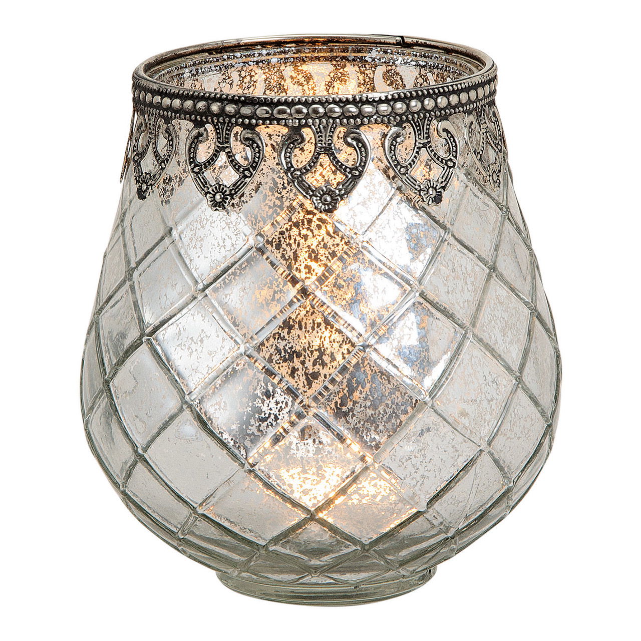 Windlicht Silber Antik aus Glas/Metall, B14 x T13 cm Windlicht Silber Antik aus Glas/Metall, B14 x T13 cm