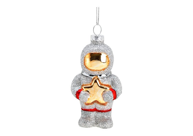 Weihnachtshänger Astronaut aus Glas mit Glitter Silber (B/H/T) 5x9x3cm
