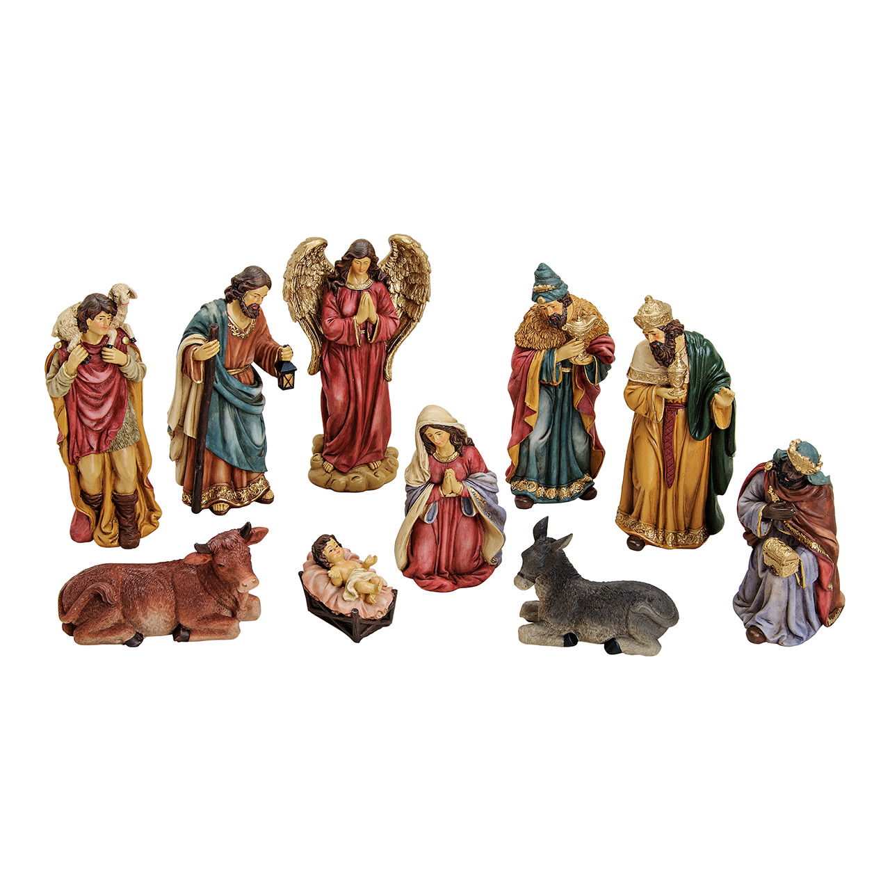 Set de personnages de la crèche en poly Coloré 10pcs, 7-21cm