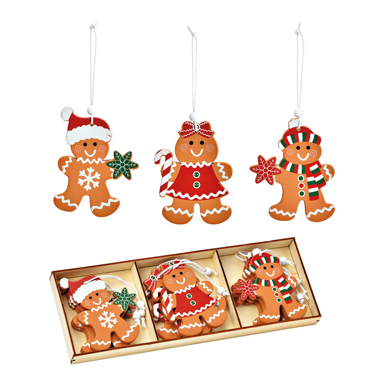 Hanging gingerbread figure made of wood brown 3-fold, (W/H) 6x8cm