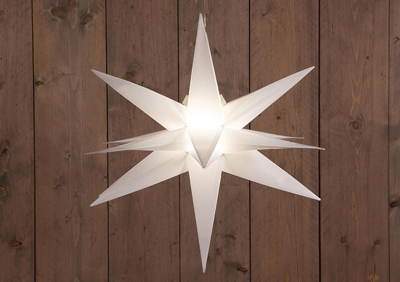 3D Star Weiss 60cm / 10led Warmweiss / 1,5m Transparente Zuleitung/ 3xAA Mit 6/18h Timer Ip44