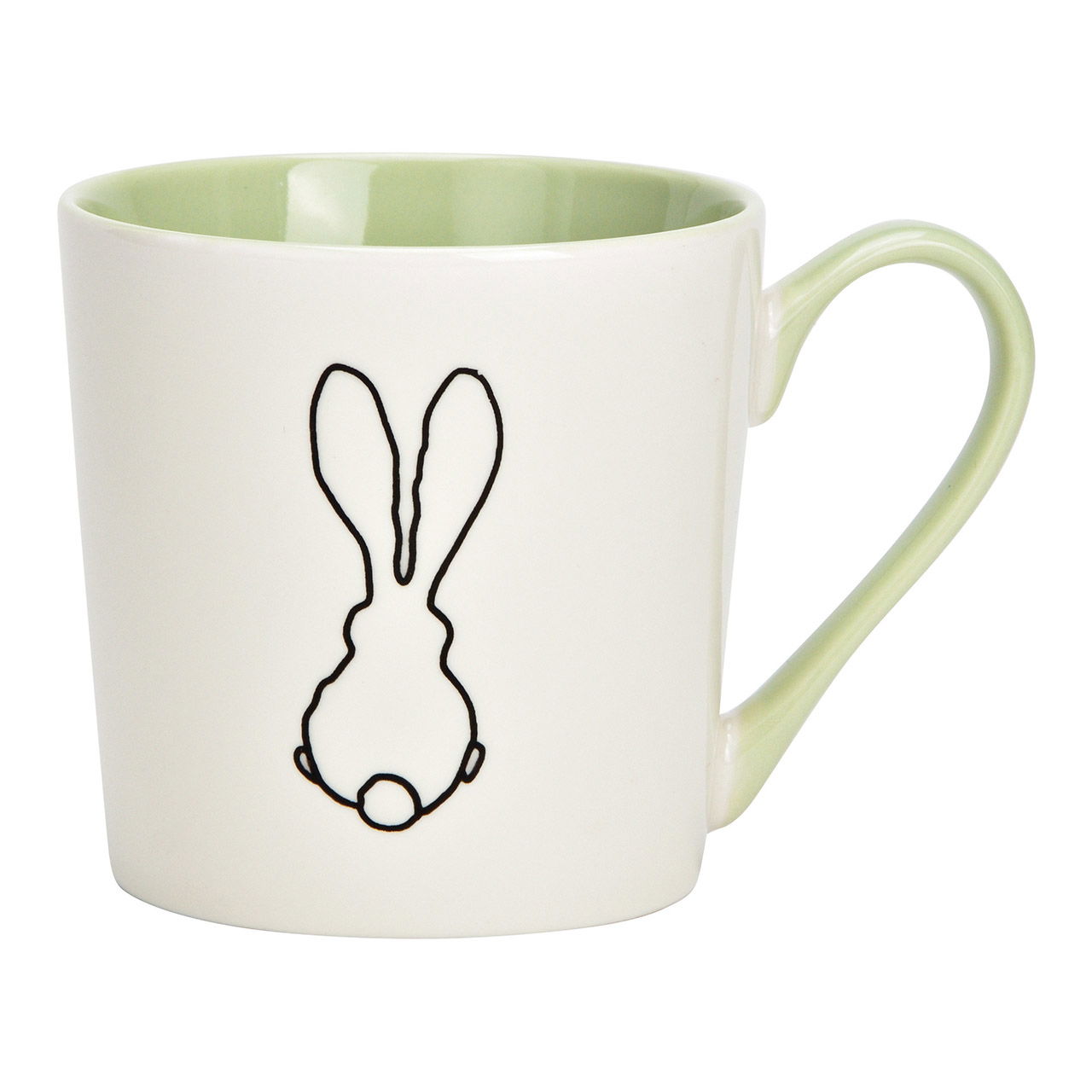 Gobelet décor lapin en porcelaine, blanc/noir (L/H/P) 13x9x9cm 350ml Pokal, Kunst, Porzellan, Töpferei