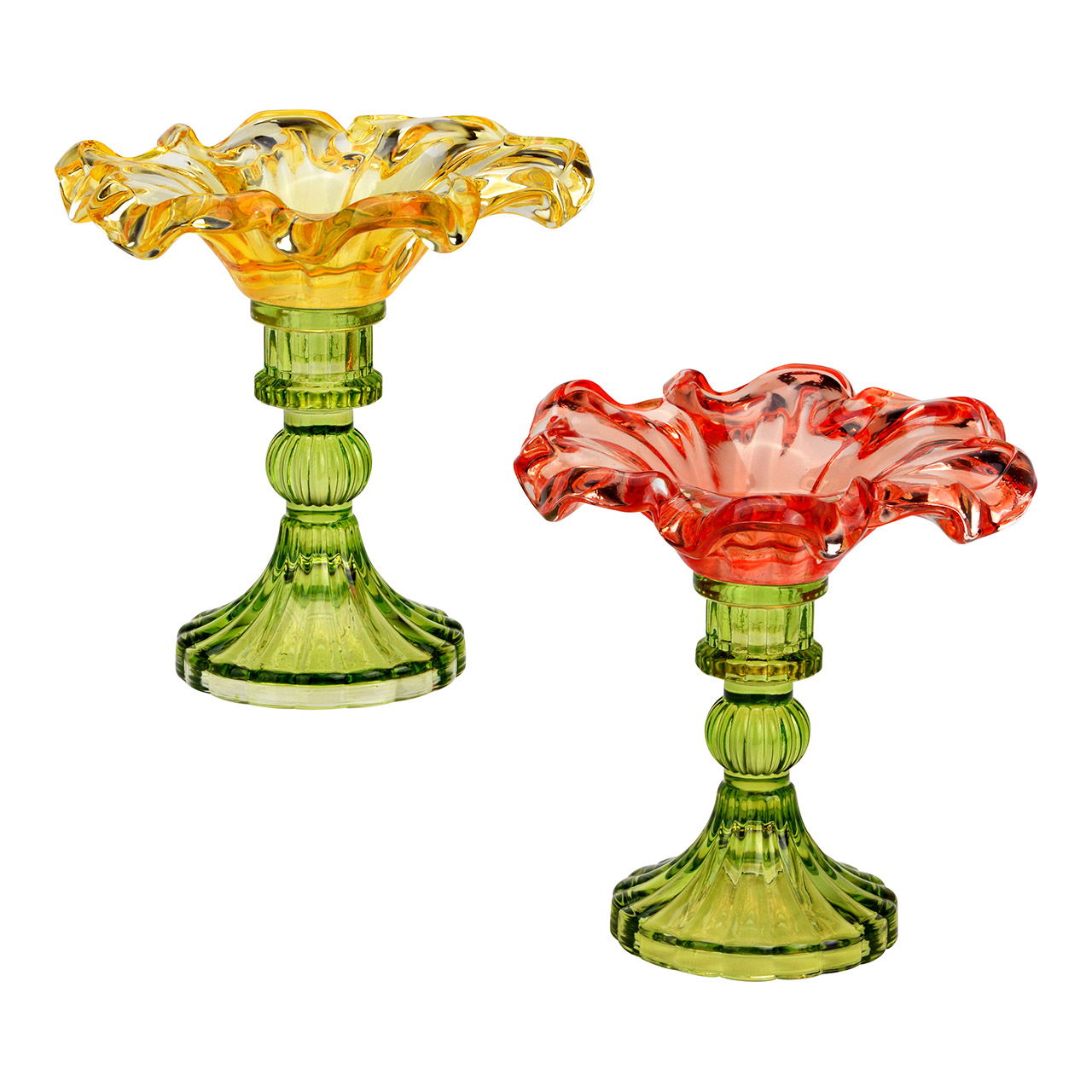 Glazen kandelaar, 2-voudig, rood/geel (B/H/D) 14x13x14cm Kerze, Glas