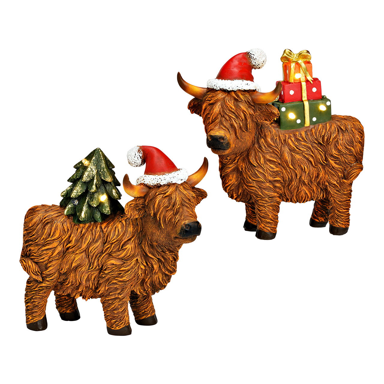 Figure Highland cow with LED Christmas decoration made of poly, 2-fold, brown (W/H/D) 22x11x22cm Battery operation 2xLR44 not included Tier, Vieh, Kuh, Säugetier