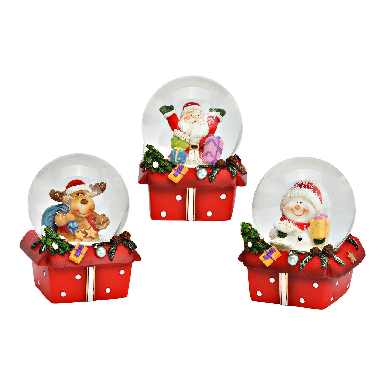 Globo de nieve Papá Noel, muñeco de nieve, alce sobre una base de bolsa de regalo de vidrio/poliéster, 3 pliegues, rojo (A/A/P) 7x9x7cm Globo de nieve Papá Noel, muñeco de nieve, alce sobre una base de bolsa de regalo de vidrio/poliéster, 3 pliegues, rojo (A/A/P) 7x9x7cm