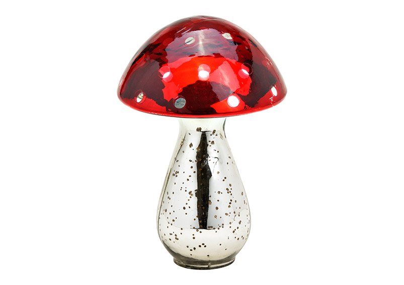 Glass mushroom red,silver (W/H/D) 15x21x15cm