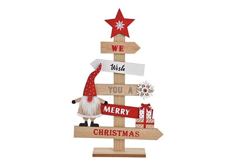 Kerstboom, We wish you a merry Christmas, gemaakt van hout Rood (w/h/d) 27x46x6cm