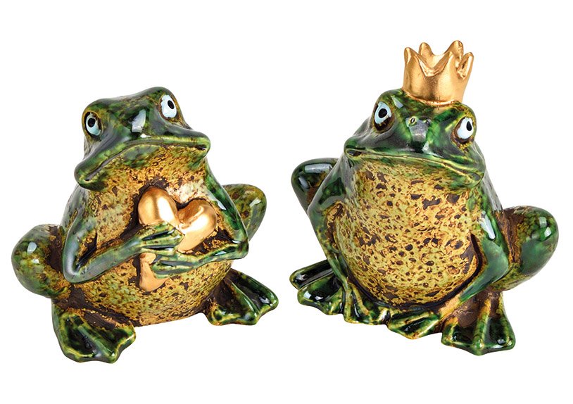 Frog ceramic green 2-fold, (W/H/D) 10x11x8cm