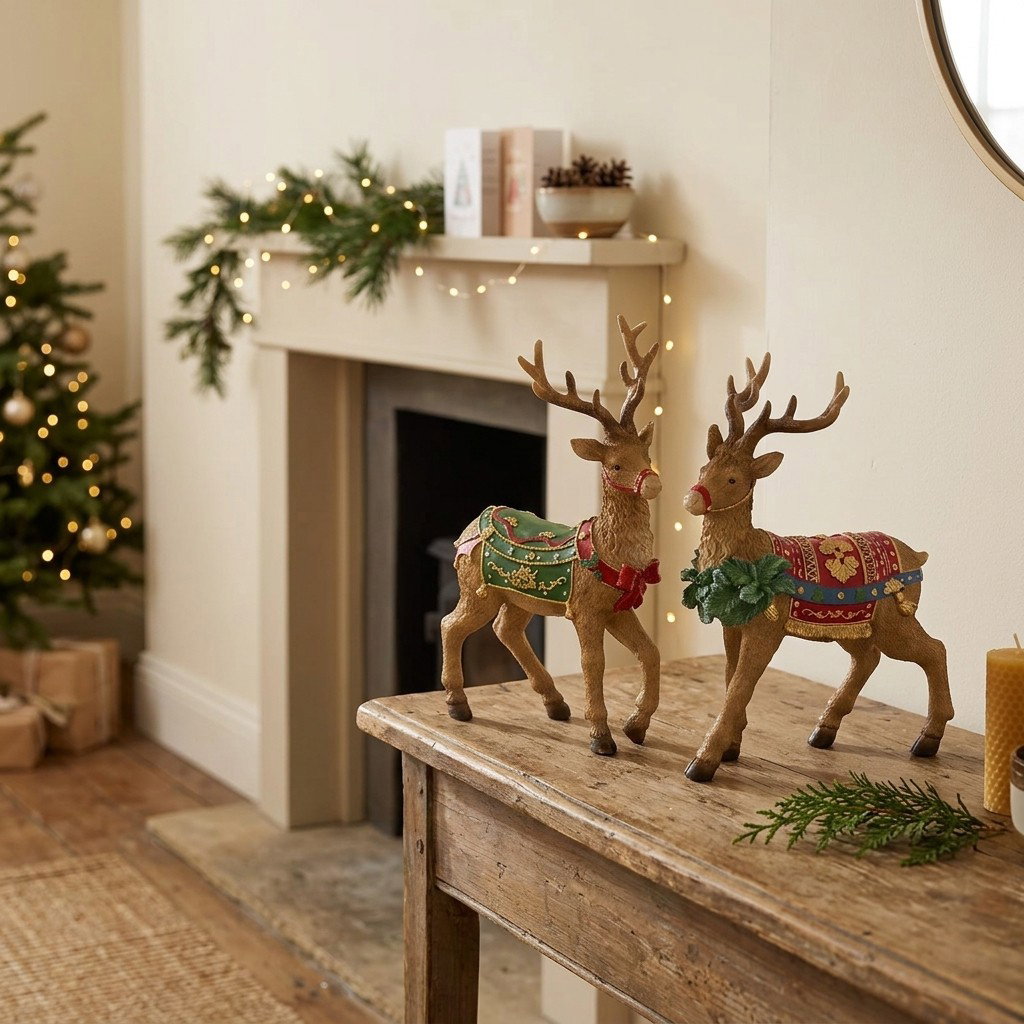 Dekofigur, Hirsch, Rentier, Weihnachtsdeko, Holztisch
