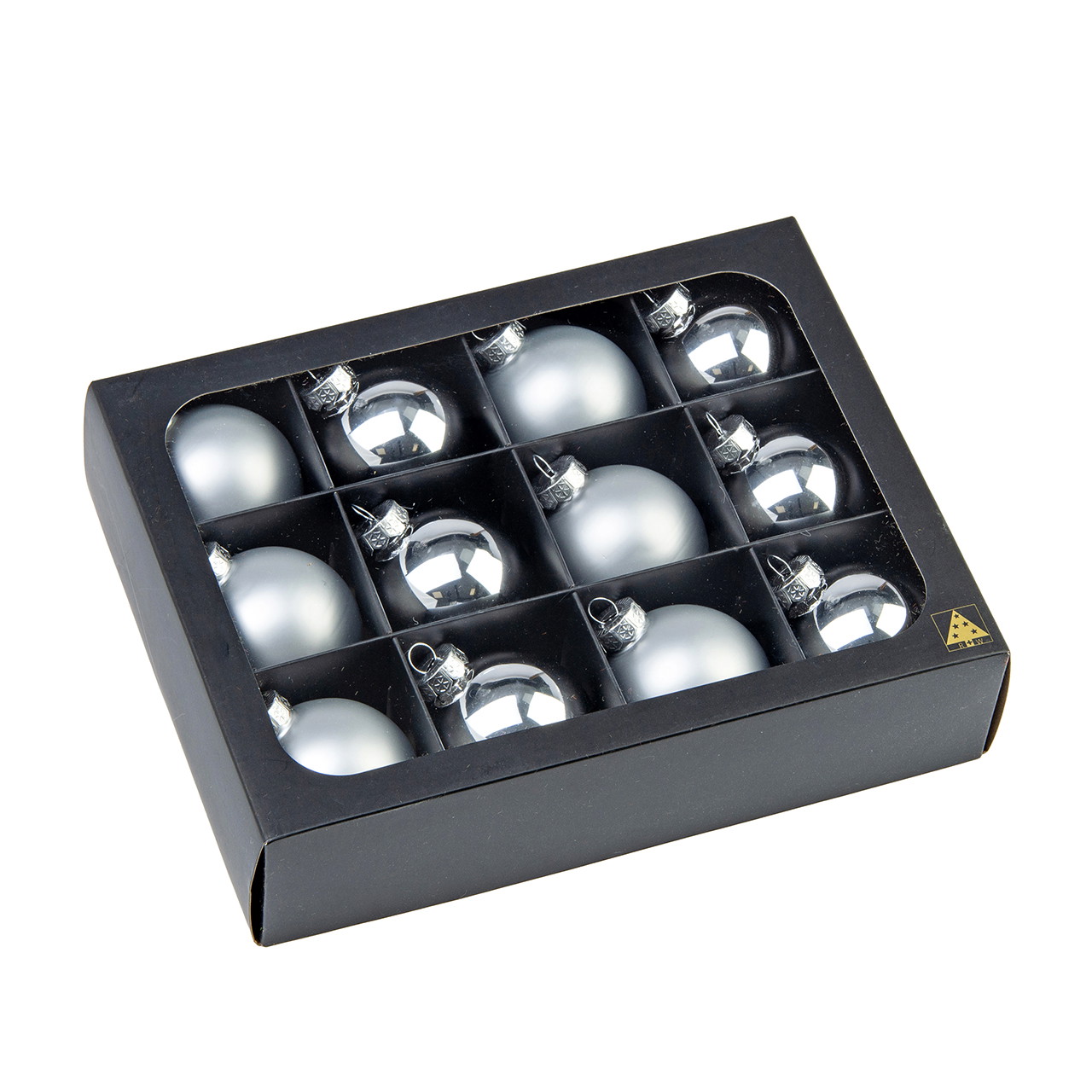 Christmas bauble RW_16348 made of glass silver set of 12 (W/H/D) 6x6x6cm Weihnachtskugeln, Ornamentenbox, Silber, Glänzend, 12er-Set