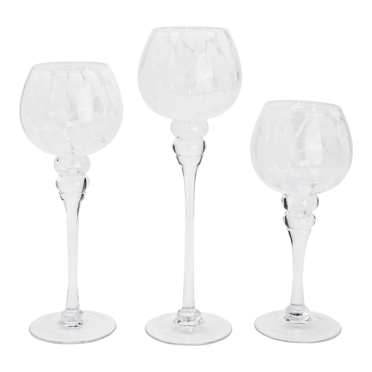 Set di 3 calici per luce del vento, punti, bianco, in vetro trasparente (H) 30, 35, 40cm Ø13cm