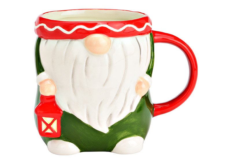 Mug 3D gnome made of ceramic green, red, white (W/H/D) 14x12x10cm 680ml