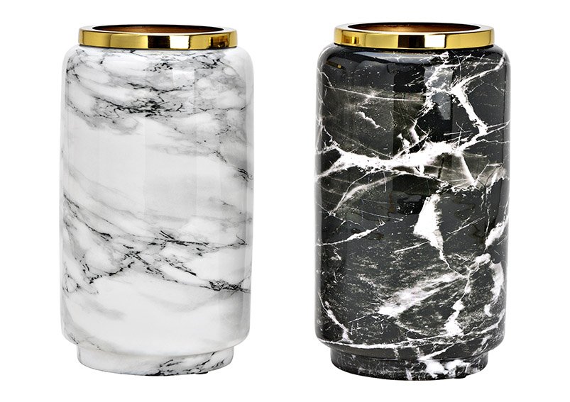Vase marble look metal 2-fold, (W/H/D) 15x25x15cm