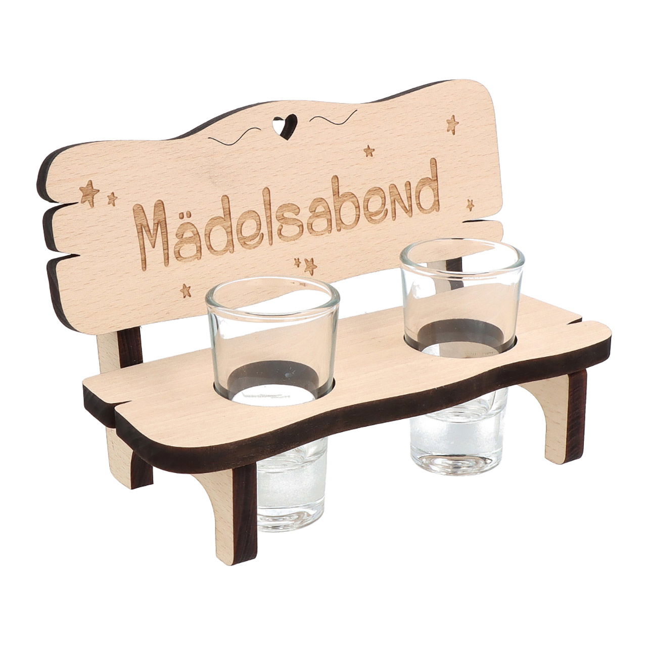 Schnaps bench with 2 glasses Mädelsabend out of wood natural (W/H/D) 16x11x9cm