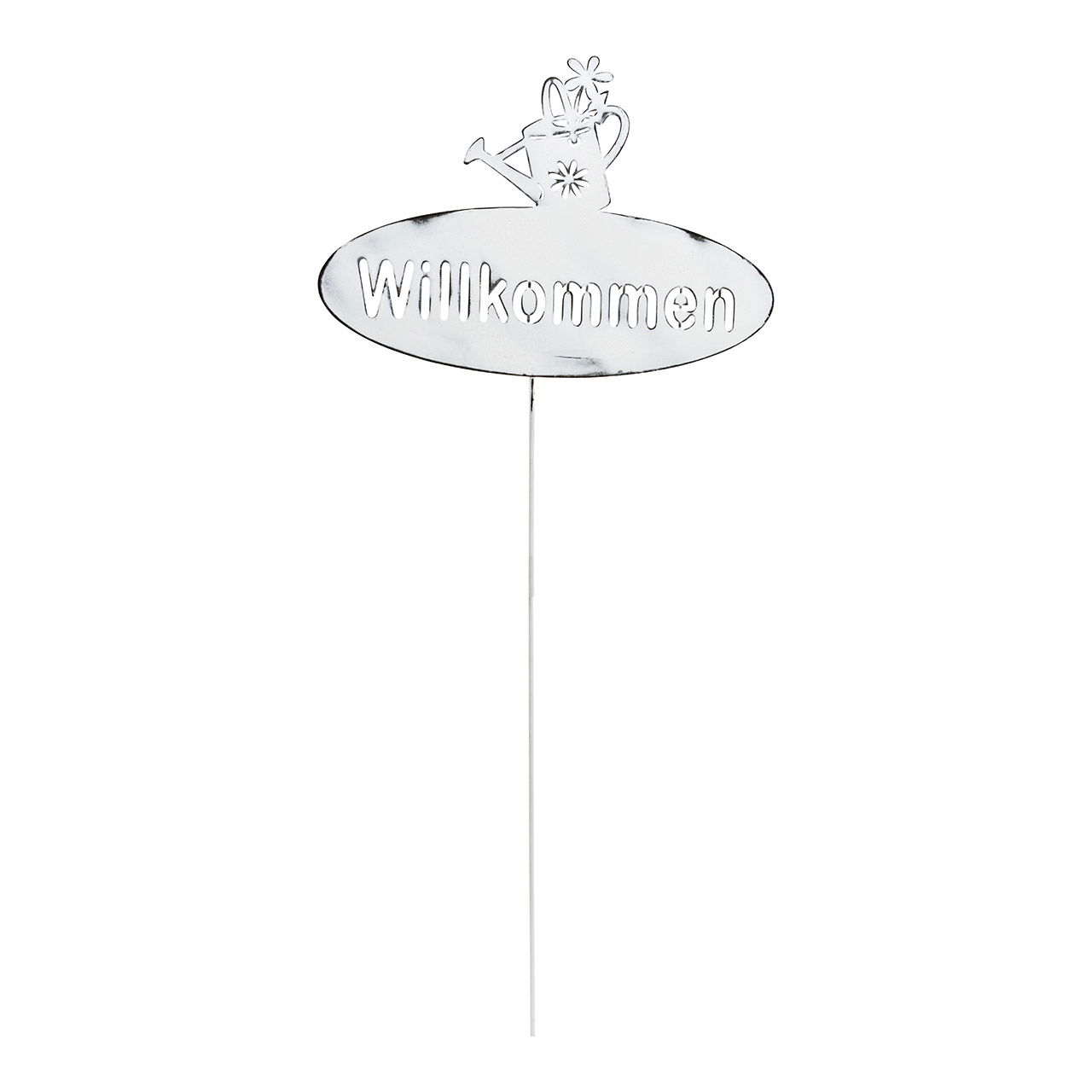 Stecker, Willkommen, Gießkanne Dekor, aus Metall weiß (B/H) 28x79cm Stecker, Willkommen, Gießkanne Dekor, aus Metall weiß (B/H) 28x79cm