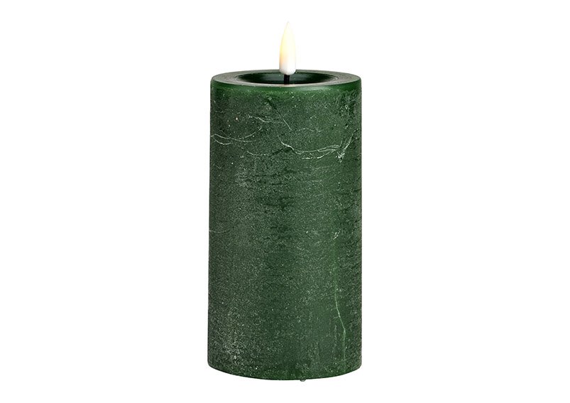 Candle LED dark green with timer by remote control made of wax (W/H/D) 8x12x8cm