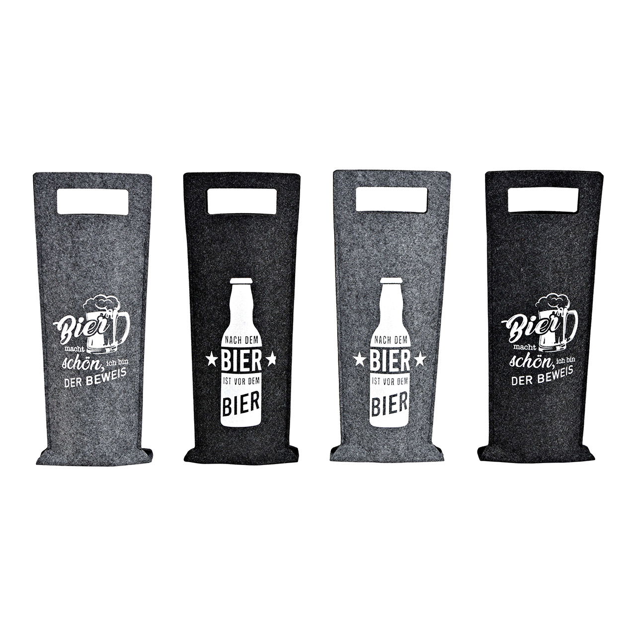 Flaschentasche mit Spruch aus Filz grau 4-fach, (B/H) 14x38cm Flaschentasche mit Spruch aus Filz grau 4-fach, (B/H) 14x38cm