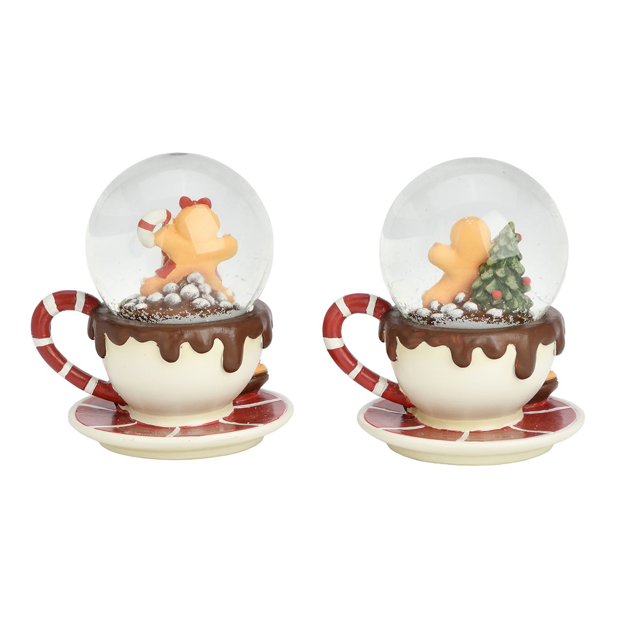 Schneekugel Lebkuchenfigur aus Poly/Glas Bunt 2-fach sortiert (B/H/T) 9x10x8cm Untertasse, Porzellan, Mahlzeit, Tasse, Süßigkeiten