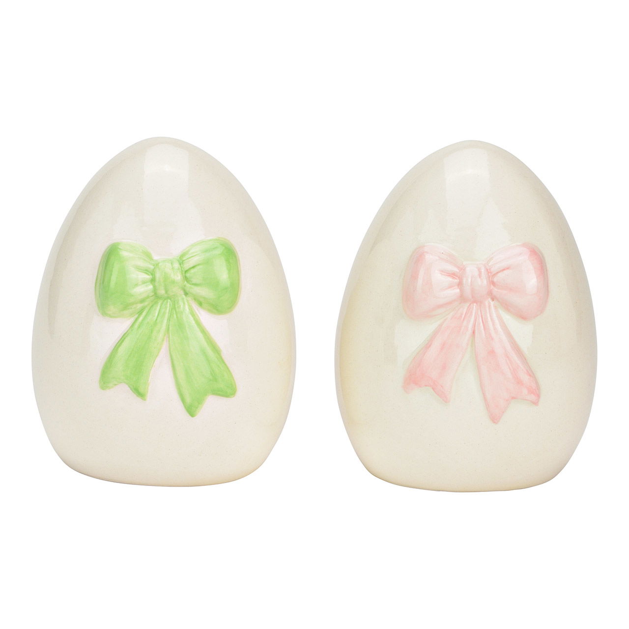 Oeufs de Pâques en céramique, avec ruban, 2 fois, blanc (L/H/P/) 8x11x8cm Teller, Ei, Essen