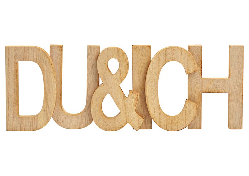 Lettering DU und ICH made of wood nature (W/H/D) 43x15x3cm