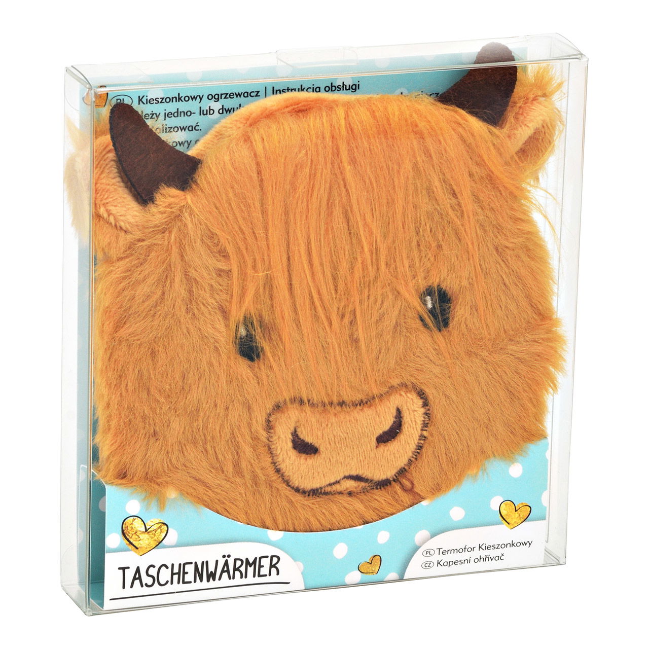 Pocket warmer ox made of plastic/plush cover, brown (W/H/D) 11x12x1cm