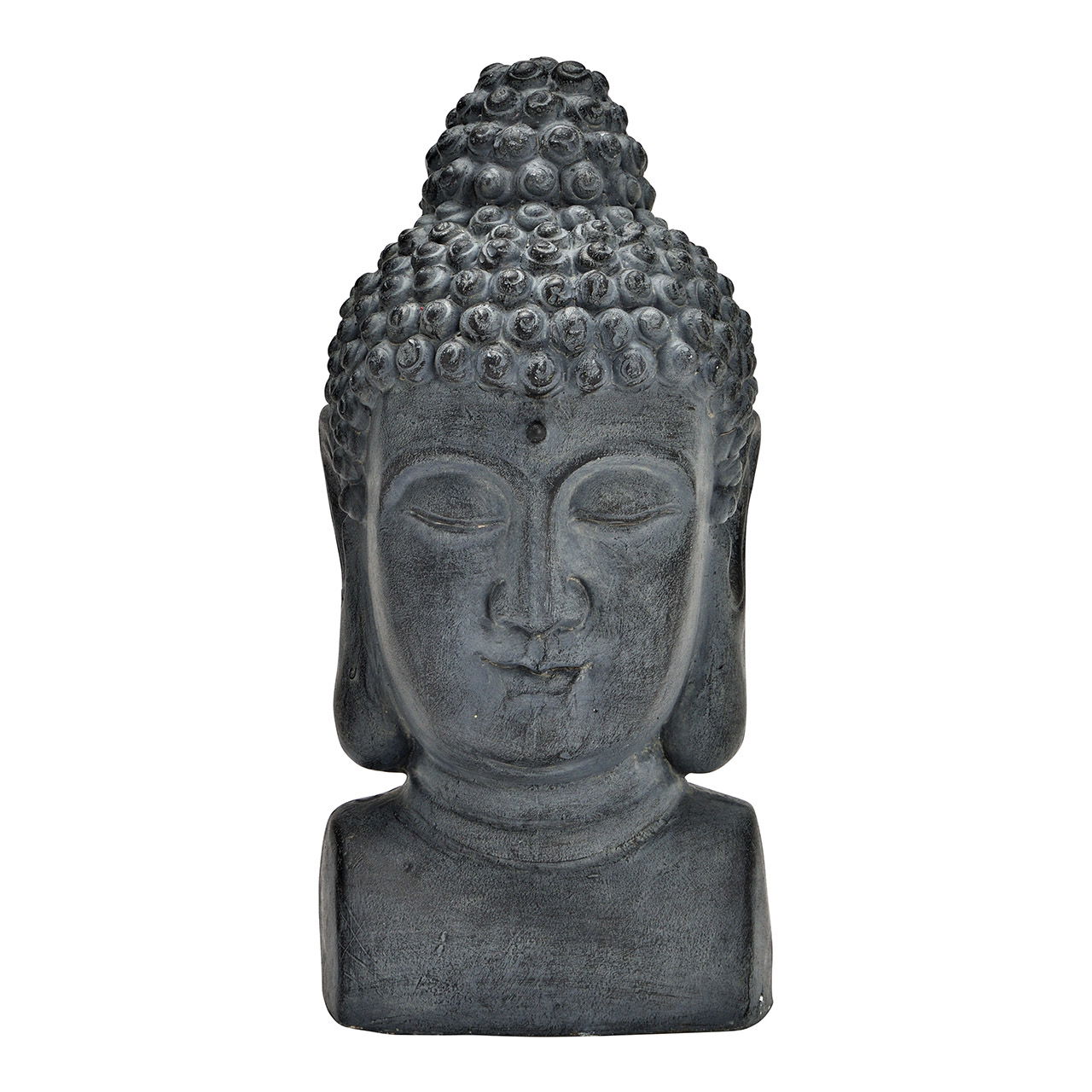 Testa di Buddha in polietilene grigio (L/A/D) 15x31x16 cm