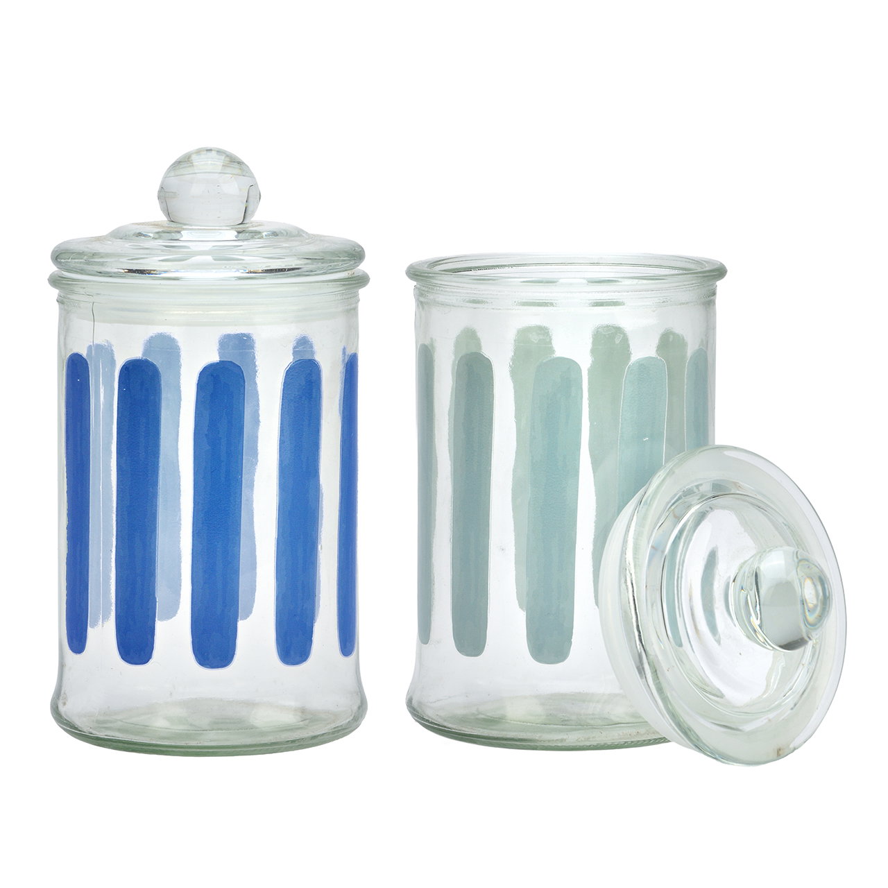 Vorratsglas gestreift aus Glas Blau 2-fach sortiert (B/H/T) 10x18x10cm Glasdose, Gläser, Aufbewahrungsbehälter, Buntes Muster, Kreativ-Set