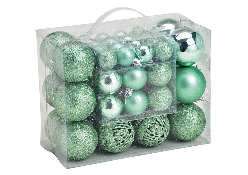 Set di palline di Natale in plastica verde menta Set di 50, (c/h/d) 23x18x12cm Ø3/4/6cm