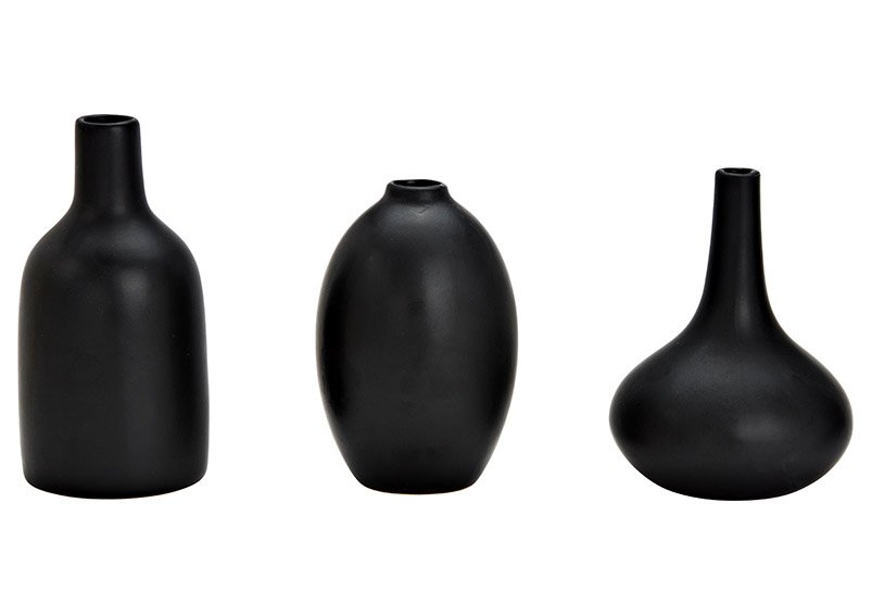 Set de 3 vases en céramique noire, (L/H/P) 9x12x9cm, 7x11x7cm, 7x14x7cm