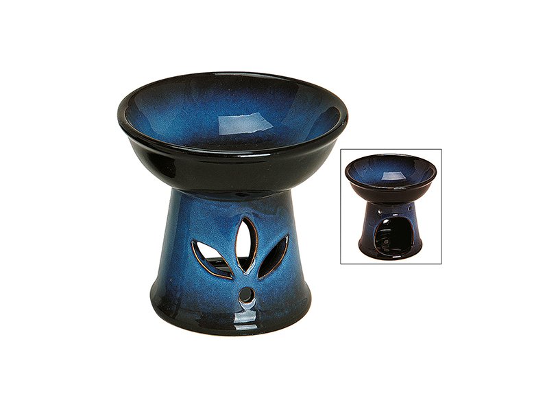 Lámpara de olor, cerámica, en azul (A/H/D) 13x13x13 cm