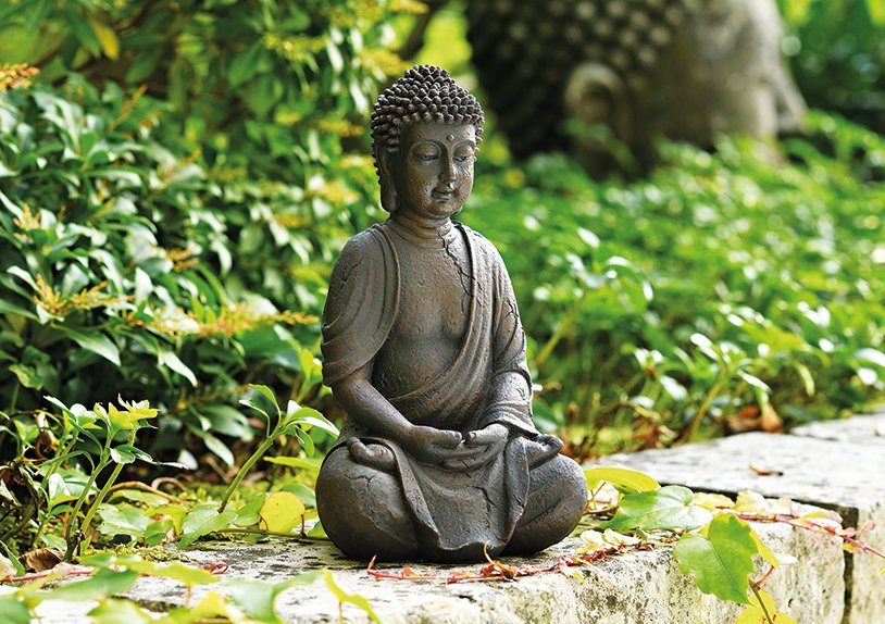 Buddha sitzend in braun aus Poly, 25 cm