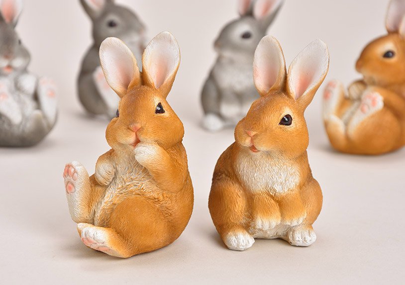 Conejo de poli 6 surtido, marrón/gris, (c/h/d) 7x10x7cm