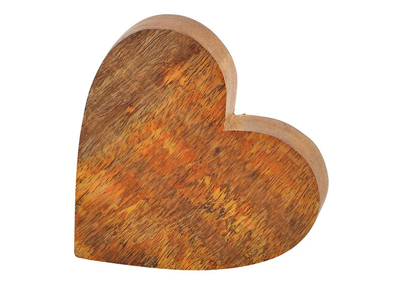 Heart, mangowood, brown, 10x2x10cm