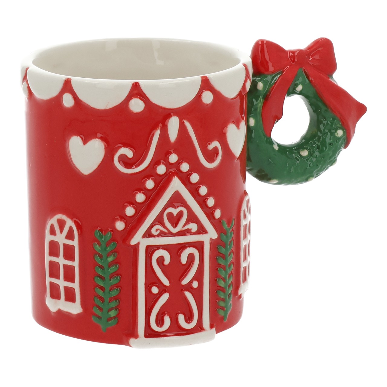 Tazza di Natale in ceramica rossa (L/H/D) 14x10x9cm 450ml Pokal, Töpferei, Kunst, Porzellan