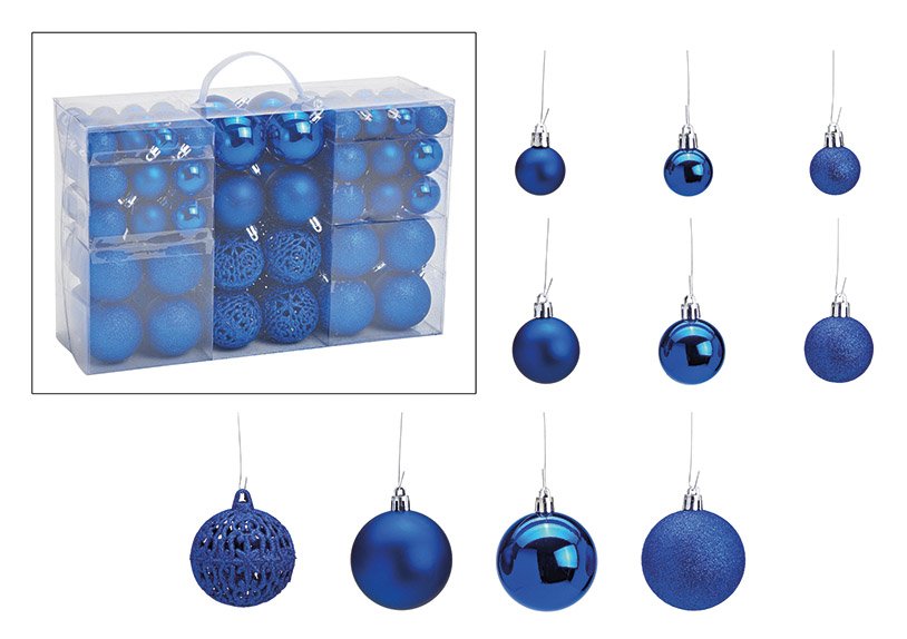 Plastic Kerstbal set Blauw Set van 100, (w/h/d) 35x23x12cm Ø3/4/6cm
