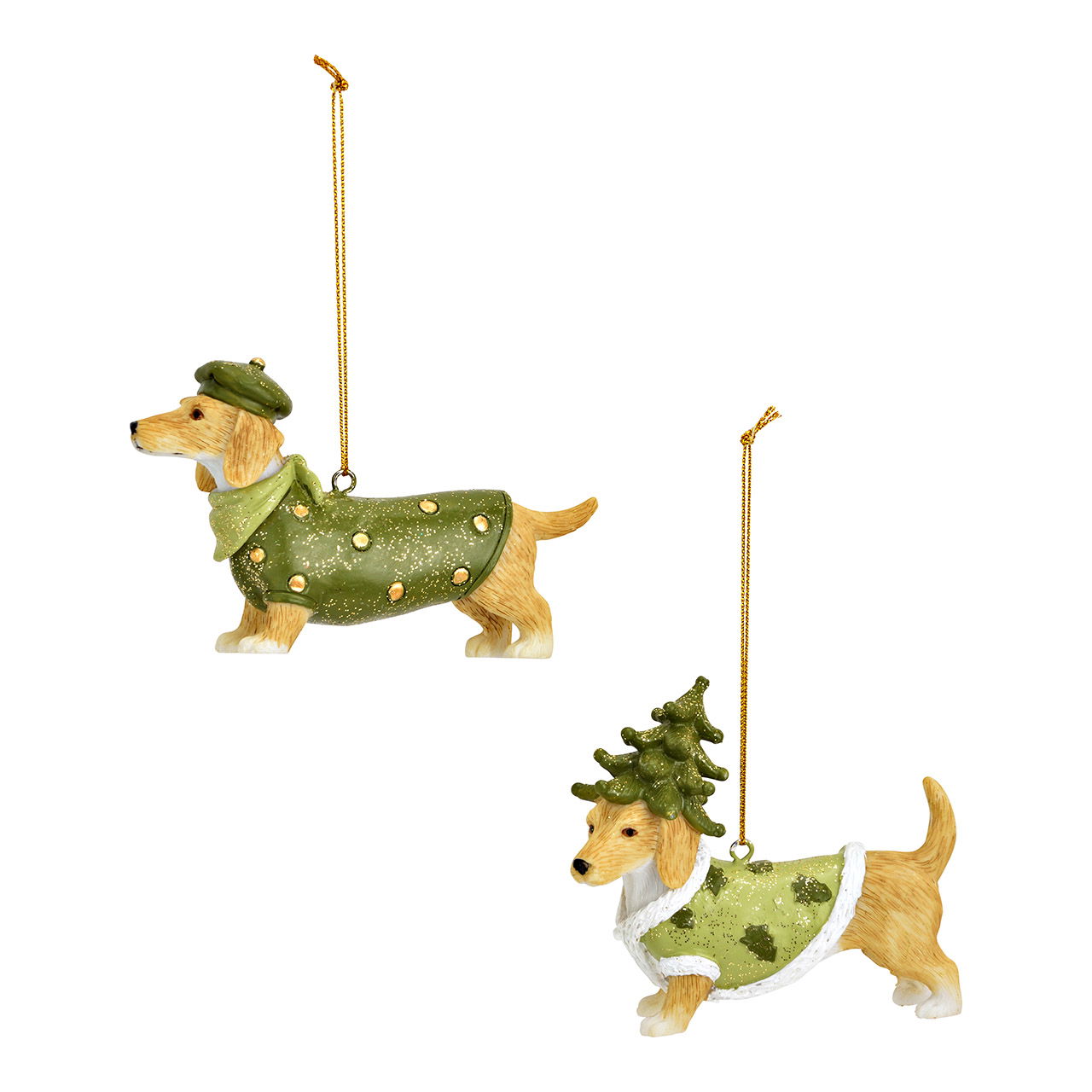 Suspension chien avec bonnet/sapin en poly, 2 fois, vert (L/H/P) 10x6x3cm