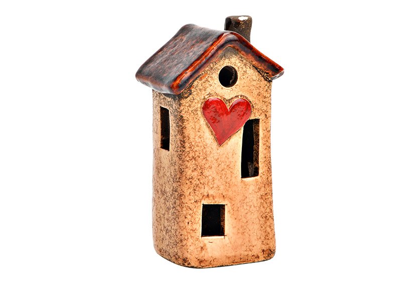Casa con cuore in ceramica marrone (L/H/D) 6x10x4cm