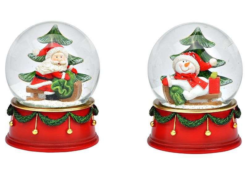 Sneeuwbol Kerstman, sneeuwpop van poly, glas gekleurd 2-voudig, (B/H/D) 6x9x6cm