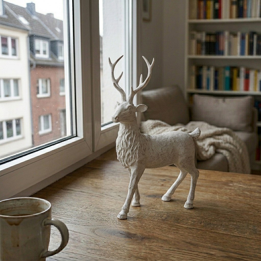 Hirsch aus Poly Weiß (B/H/T) 23x36x10cm Hirsch, Hirschfigur, Statue, Figurine, Skulptur