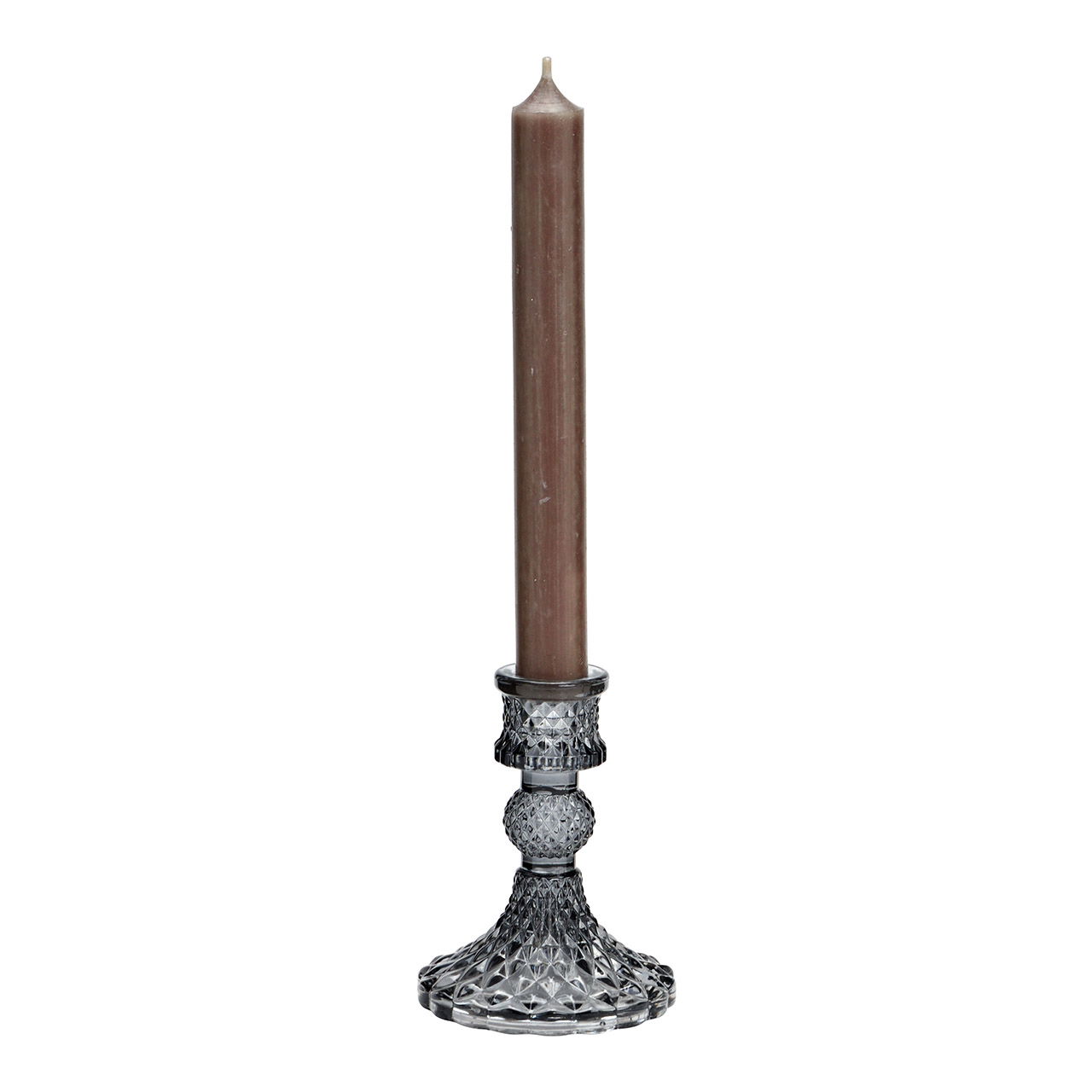 Glass candle holder Grey (W/H/D) 8x10x8cm