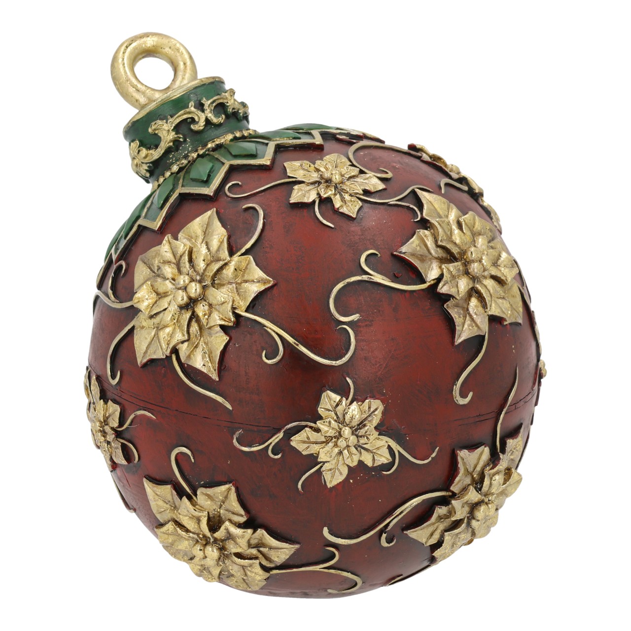 Guaina natalizia in polietilene bordeaux (L/A/D) 14x14x13 cm Ornament, Glasball, Dekorationanhänger, roter Schmuck, goldene Blütenprägung