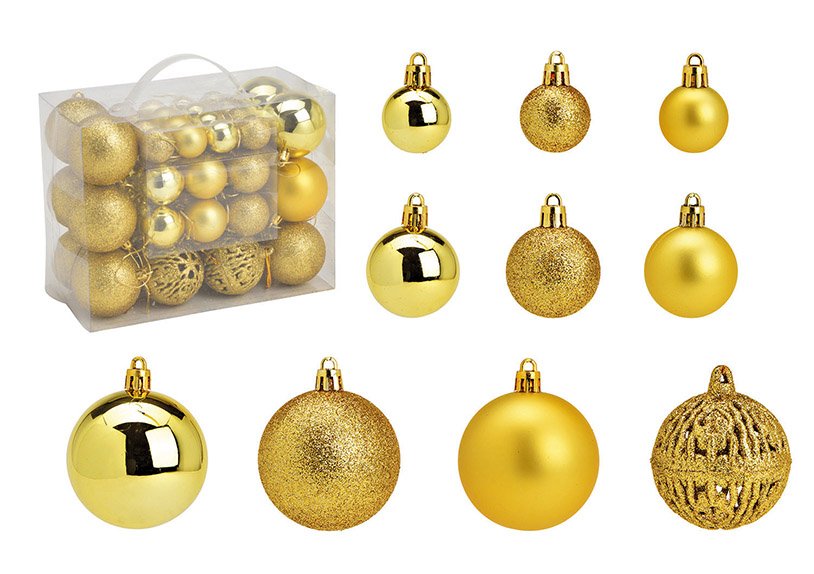 Plastic Christmas ball set lemon gold, set of 50, (W/H/D) 23x18x12cm Ø3/4/6cm