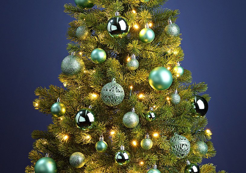 Juego de bolas de Navidad de plástico Verde Menta Juego de 100, (c/h/d) 23x35x12cm Ø3/4/6cm