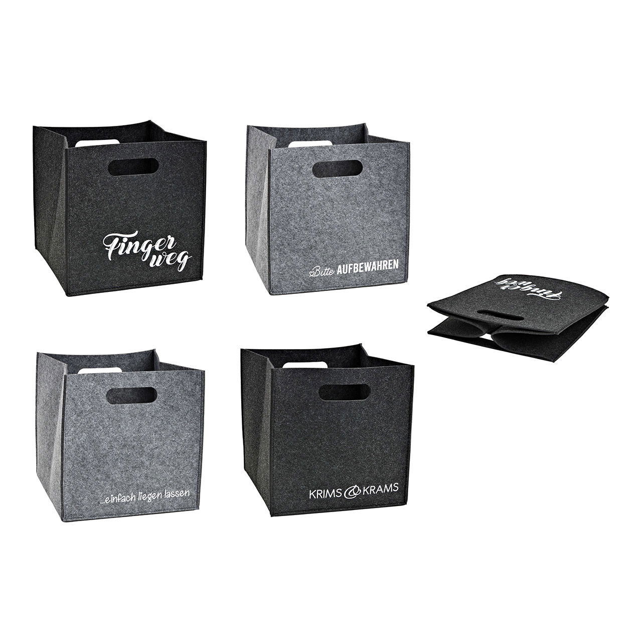 Aufbewahrungsbox mit Sprüchen aus Filz grau 4-fach, (B/H/T) 28x28x28cm Tasche